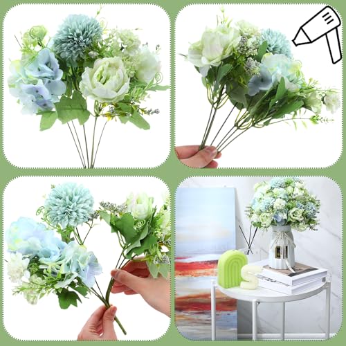 Tigeen Artificial Flowers Artificial Peonies Silk Flowers Faux Peony Fake Peony Silk Hydrangea Bouquet for Wedding Table Centerpiece Floral Vase Decor(White Green,12 Bundles) - color: White Green