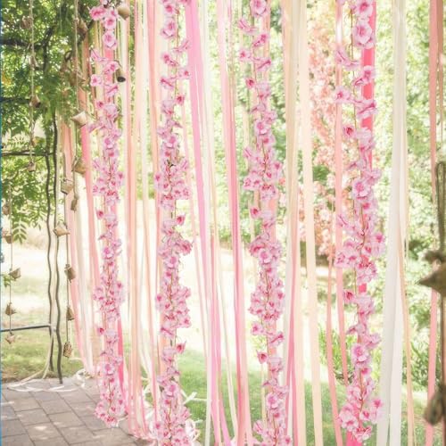 CITYES 3 Pcs Artificial Cherry Blossom Flower Vines Cherry Blossom Garland 18.48 ft Hanging Silk Flowers Vines Fake Flower Garland Outdoors for Home Wedding Garden Party Arch Office Decor Pink - color: Pink-3 Pcs