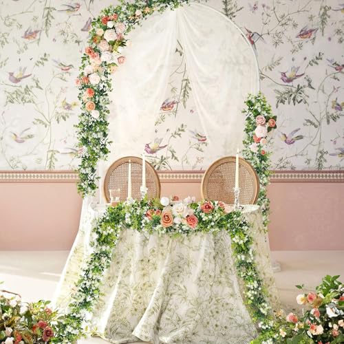6FT Eucalyptus Garland with Flowers, 2 Pack Artificial Greenery Garland Hanging Summer Eucalyptus Garland Suitable for Table Wedding Backdrop Arch Wall Party UV Protected Indoor Outdoor Decor - size: 2 Pack