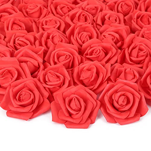 Artificial Rose Flower Heads, 100pcs Red Foam Rose Artificial Flower Heads for DIY Wedding Bouquets Centerpieces Arrangements Party Baby Shower Home Decor (Stemless, Red) - color: Coral Red, size: 100PCS