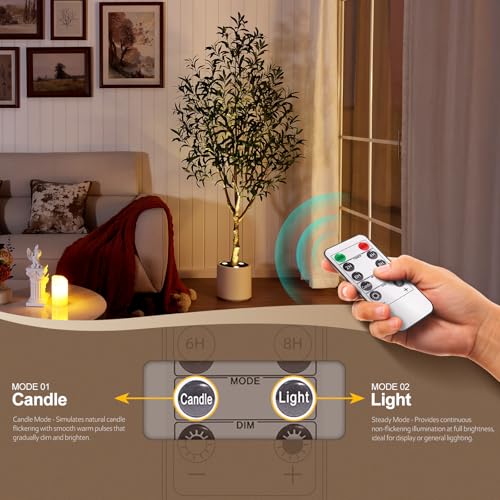 Verinatural Olive Trees Artificial Indoor 6FT - Realistic Fake Plants with Remote LED Spotlights, White Planter - Faux Olive Tree for Home Living Room Office Floor Bedroom Decor,VN214 - size: 6ft