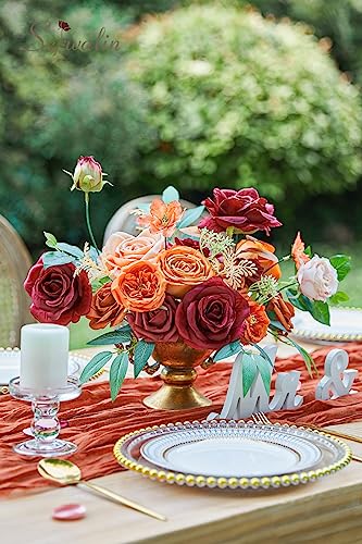 Serwalin Artificial Fall Flowers, Fake Silk Flowers Cake Flowers Roses Orange Flowers for DIY Wedding Decoration Arrangements Party Decorations Baby Shower Fall Home Decor - color: B Burgundy Orange, size: 1 Box