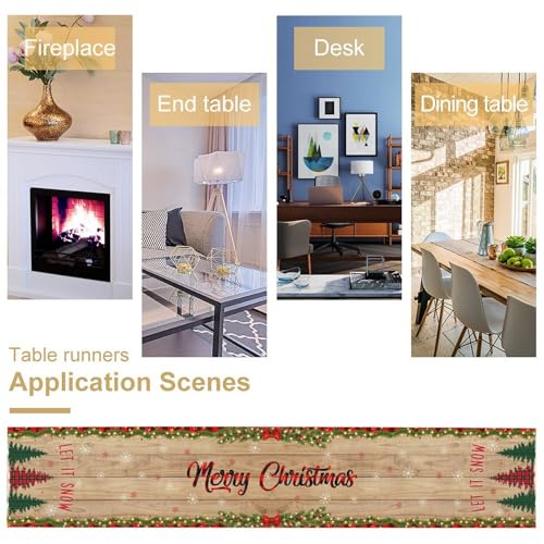 Christmas Table Runner Farmhouse Vintage Wooden Board Art Printed Dinner Runner for Home Party Kitchen Dining Table Decor Fabric 1 Panel W13xL36in - color: Christmas-1, size: 13"W x 36"H