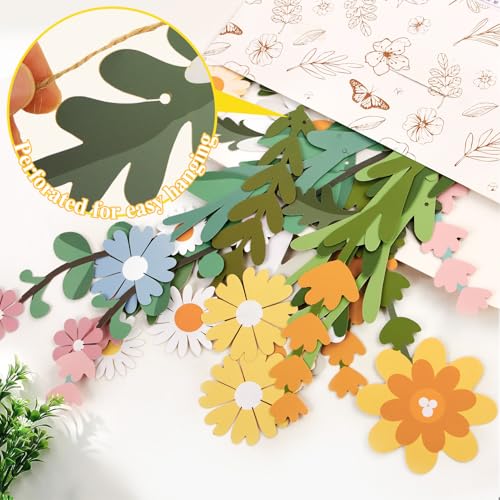 Daisy Flower Banner Wildflower Party Decorations Leaves Banner Paper Flower Garland Daisy Groovy for Wall Decoration Spring Baby Shower Wedding Backdrop Decorations - color: White, Yellow, Green, Pink