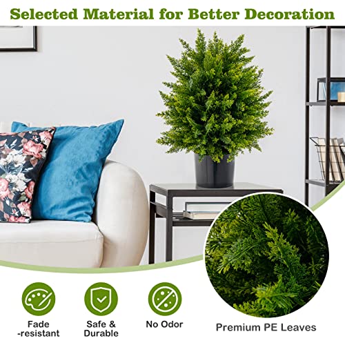 Goplus 21.5” Artificial Cedar Topiary Ball Tree, Set of 2 Faux Potted Plants Artificial Shrubs Bushes with Cement Pot, Fake Evergreen Artificial Topiary for Indoor Outdoor Home Front Porch Decor - color: Cedar Tree