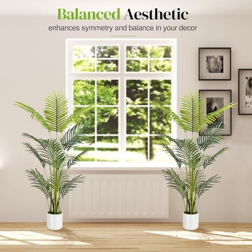 Artificial Palm Tree 4FT, Suntee Fake Tree with White Tall Planter 2 Pack, Faux Tropical Areca Floor Plant in Pot, Artificial Silk Plant for Home Office Living Room Decor Indoor - size: 4 FT
