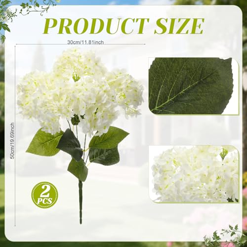 Hotop Hydrangea Artificial Flower Bush for Outdoor 19.6inch Large Silk Hydrangea 5 Heads Realistic UV Resistant Fake Flower for Porch Bouquet Window Box Wedding Indoor(2 Pcs,White) - color: White