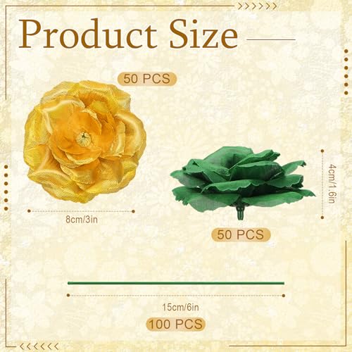 Yunlly 100 Pcs Artificial Flowers Fake Silk Roses Long Stem Rose Bouquet Wedding Party Home Decor for DIY Baby Shower Centerpieces Tables Home Decorations(Green,Gold) - color: Green,gold