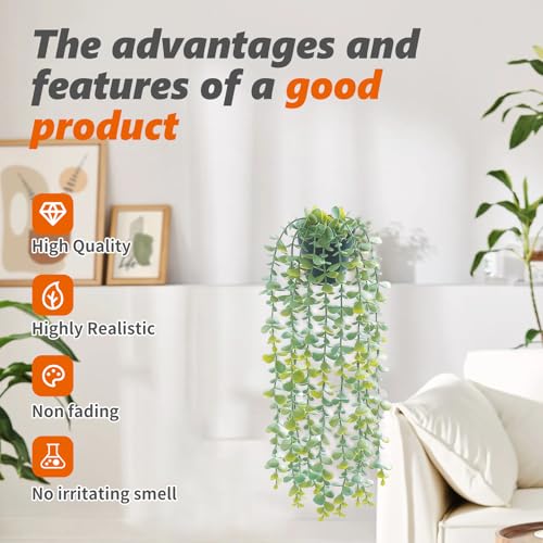 Freyalife 1Pcs Fake Plants Eucalyptus,Artificial Potted Faux Hanging Plants for Vintage Boho Home Living Bedroom Kitchen Farmhouse Bathroom Office Desk Book Shelf Wall Room Accessories Decor Indoor - color: Eucalyptus