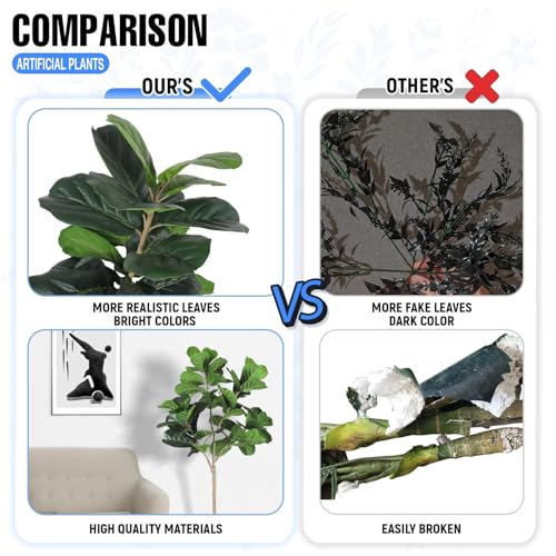 E&K 5FT Artificial Fiddle Leaf Fig Tree with Plastic Nursery Pot, Fake Tree Artificial Greenery Plant Faux Trees for Home Office Garden Indoor Outdoor Decor (1 Pack) - color: Fiddle Leaf Fig Tree, size: 5ft
