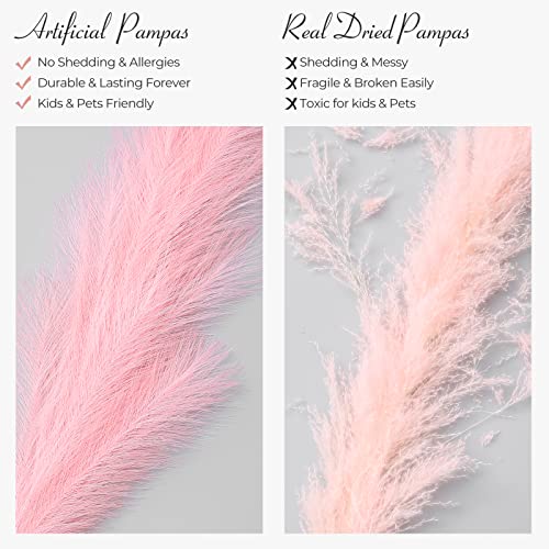 Serwalin Fake Pampas Grass 17 Inch 6pcs, Pink Pampas Grass Decor Living Room Decor, Artificial Pampas Grass Blush Faux Small Fluffy Boho Pampas Wedding Party Decoration Vase Filler - color: A Blush, size: 17 Inch 6 Pcs