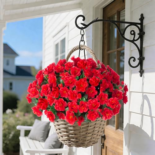 Artificial Christmas Flowers for Spring Outdoor Outside Decor, Fake Silk Red Camellia Flower UV Resistant Realistic Plants for Planter Front Door Porch Patio Table Indoor Holiday, 3 Large Bundles - color: Red