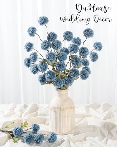 DuHouse 6pcs Artificial Flowers Faux Silk Pompon Mum,Silk Small Mini Chrysanthemum Ball with Stems for DIY Bouquets Centerpieces Vase Home Table Kitchen Decorations(Dusty Blue) - color: Dusty Blue, size: 6pcs