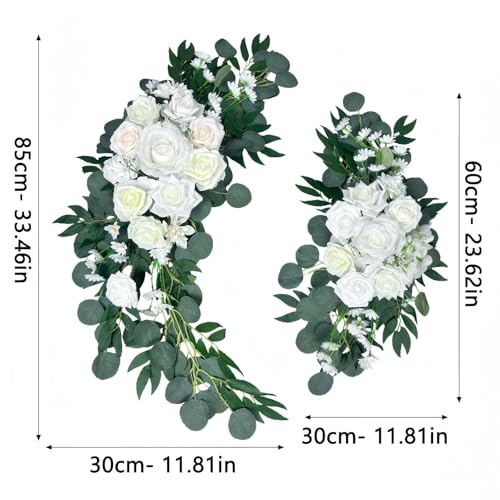 Wedding Arch Flowers Set of 2 White Floral Swag for Wedding Ceremony Backdrop and Reception Decoration - color: White