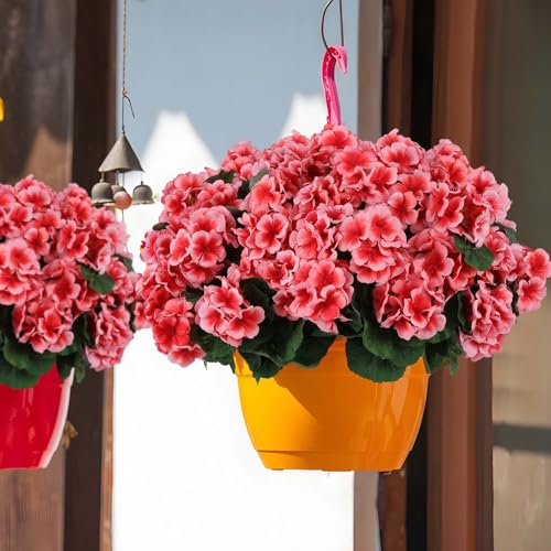 Hananona 12 Pcs Artificial Geranium Flowers for Outdoors Geranium Silk Flowers Outdoor UV Resistant Garden Plants Faux Flowers for Home Kitchen Table Centerpieces Decor (12, Peach) - color: Peach