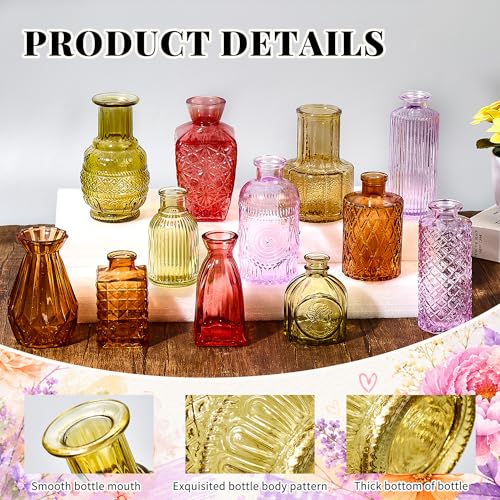 12 Pack Glass Bud Vase Set, Small Flower Vase Set Bud Vases for Wedding Centerpiece Table Decor, Vintage Small Vases for Room Home Dining Party Table Center Decor (Colorful Set, 12 Pack) - color: Colorful Set, size: 12 Pack