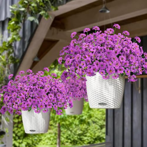 Krissing 48 Bundles Outdoor Artificial Flowers UV Resistant Fake Silk Flowers Faux Plastic Plants Outside Garden Porch Window Box Summer Decoration (Purple) - color: Purple