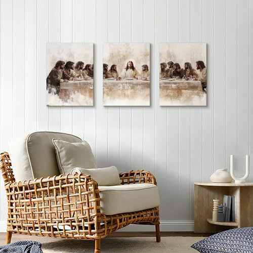 WENGTIAO 3Pcs Christian Wall Art Prints Jesus Last Supper Canvas Painting Religious Scripture Pictures Bible Renaissance Easter Artwork For Dining Room Living Room Church 12x16 inch - color: Jesus Last Supper, size: 12"x16"x3Pcs
