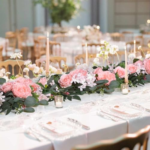 Lvydec 2 Pack Artificial Peony Flower Garland - 6ft Silk Peony Vine Willow Leaves and Eucalyptus Garland White Arch Flower Vine for Wedding Party Table Decoration (Pink) - color: Pink