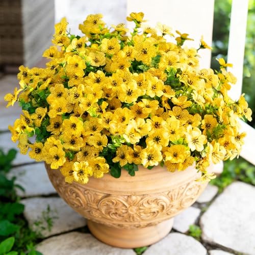 Artificial Flowers 12 Bundles, Faux Daisy and Eucalyptus Greenery Stems for Outdoor Indoor Decor - Fake Plants for Home, Garden, Patio, Porch Decoration - color: Yellow