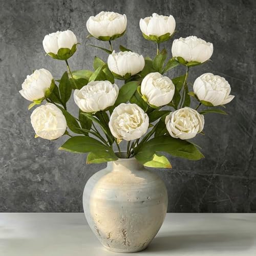 3Pcs Faux Peonies Artificial Flowers 27" White Peonies Faux Flowers for Vase Artificial Peony Flower Arrangement for Vase Filler DIY Bouquets Centerpieces Wedding Party Bridal Shower Decor - size: 3PCS