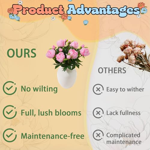 ucky 6PCS Deep Pink Peonies Artificial Flowers, Realistic 2 Heads Silk Peonies with Stems & Buds, 17.51" Faux Peony Bouquets for Wedding Centerpieces DIY Home Table Vase Decor - color: Deep Pink