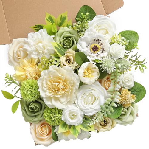 YYHUAWU Artificial Flowers Combo Set Fake Flower Leaf Box with Stems for DIY Wedding Bouquets Centerpieces Arrangements Baby Shower Party Home Decorations - color: Springtime Yellow
