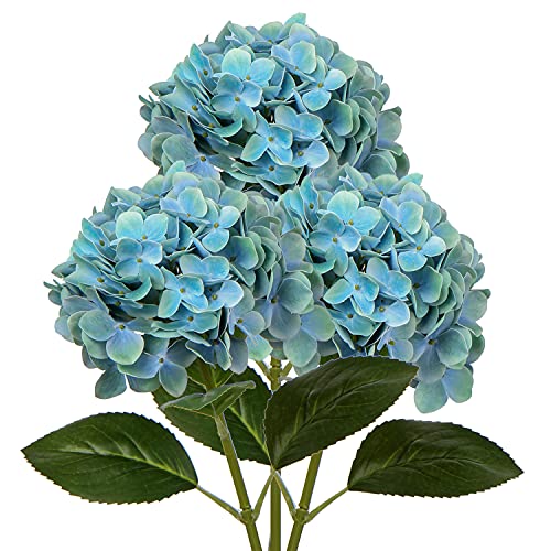 Artificial Blue Hydrangeas Tall Artificial Hydrangea Stems 26" Faux Hydrangea Silk Flowers Fake Hydrangea Resuable for Party,Home,Office Decor, Artificial Flower Perfect for Wedding Decor Gift-3 - color: Aqua Blue #3, size: 3PCS