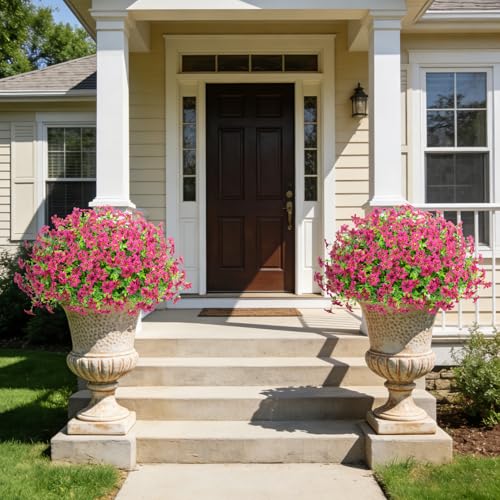 20 Bundles Artificial Flowers for Outdoors, Fake Silk Flowers UV Resistant Faux Realistic Plastic Plants for Spring Summer Porch Patio Garden Planter Window Box Home Decor, Fuchsia - color: Fuchsia