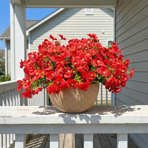 trytuny Artificial Flowers for Outdoor, Realistic Faux Plants for Outside Indoor Porch Patio Window Box Planter Home Decor (12pcs -red) - size: 12PCS - red