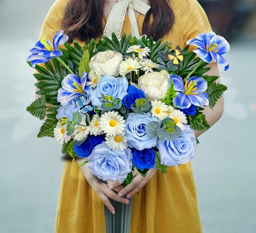 Artificial Cemetery Flowers,Memorial Flowers,Beautiful Arrangements for Headstones,Silk Tulip Rose Daisy