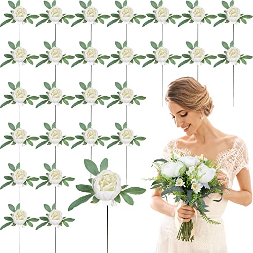 Zeyune 50pcs Artificial Peonies Flowers 4'' Fake Peonies DIY Craft Silk Flower Bulk for Home Wedding Bridal Bouquet Birthday Dining Room Table Centerpieces Backdrop Party Decor(White) - color: White