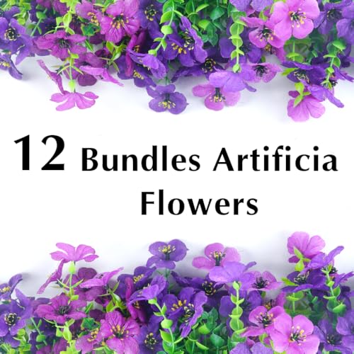 Artificial Flowers for Outdoors, 12 Bundles Outdoor Faux Plants,Uv Resistant Artificial Fake Flowers Plants, Realistic Spring Decor for Porch, Patio, Yard (DoublePurple) - color: Doublepurple
