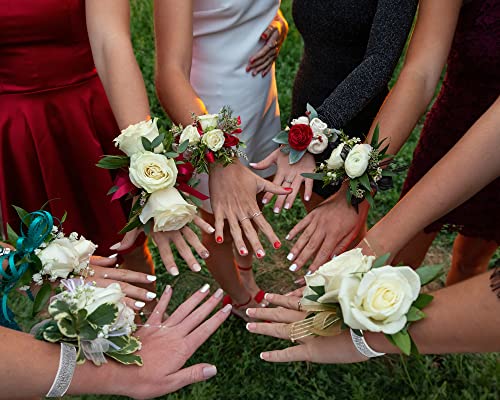 Chinco 24 Pieces Wrist Corsage Bands Elastic Stretchable Corsage Wristlets Bracelets Prom DIY Wrist Accessories Elegant Wristlets Bands for Wedding Party Bride Bridesmaid Prom Festival
