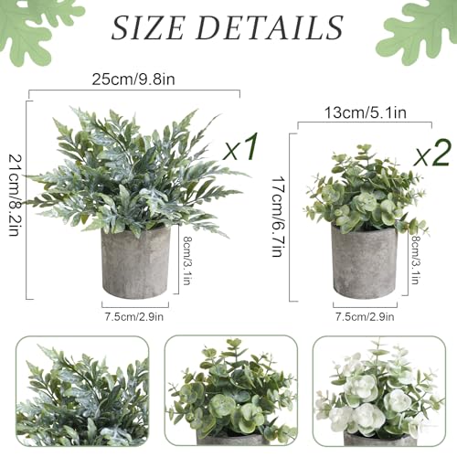 3 Pack Mini Potted Fake Plants Artificial Plastic Indoor Eucalyptus Plants for Home, Office, Desk, Bathroom, Coffee Table & Shelf (Green) - color: Green