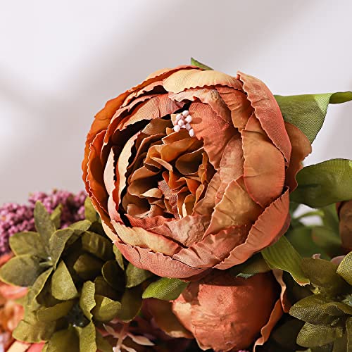 Duovlo Fake Flowers Vintage Artificial Peony Silk Flowers Wedding Home Decoration,Pack of 1 (Coffee) - color: Coffee