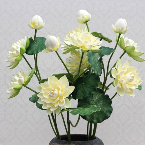 2Pcs Artificial Lotus Flower Decor, 12.5inch 7 Head Water Lilies, Outdoor Pond Plants, Silk Artificial Flower Lotus, Household Living Room and Dining Table Decoration (White) - color: White