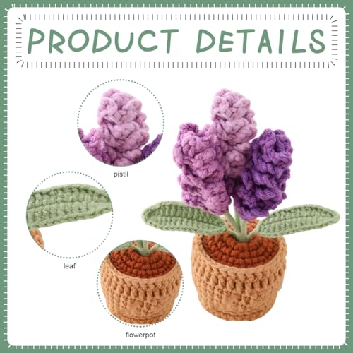 2 Pieces Mini Crochet Lavender Flower Potted Plants, Handmade Knitted Fake Lavender with Planter for Bathroom Home Kitchen Rustic Table Centerpiece Decor, Purple - color: Purple