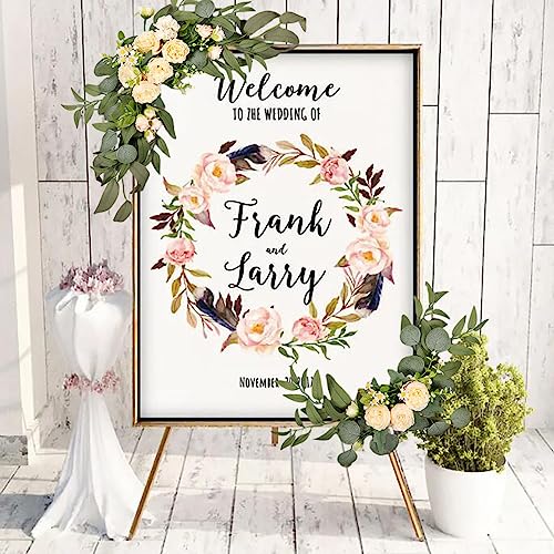 GOLDY&WENDY 2 PCS Elegant Artificial Wedding Sign Flower Swag for Peony Theme Wedding Party Reception Entrance Welcome Sign Artificial Silk Floral Decor - color: A3-champagne Peony