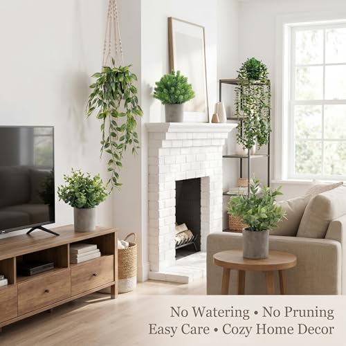 Artificial Hanging Plants 5 Pack – Small Fake Potted Ivy Plants for Indoor or Outdoor Décor, Wall Shelf Home Office Room Decoration, Realistic Faux Plants with Planters - size: 5-pcs-5in1