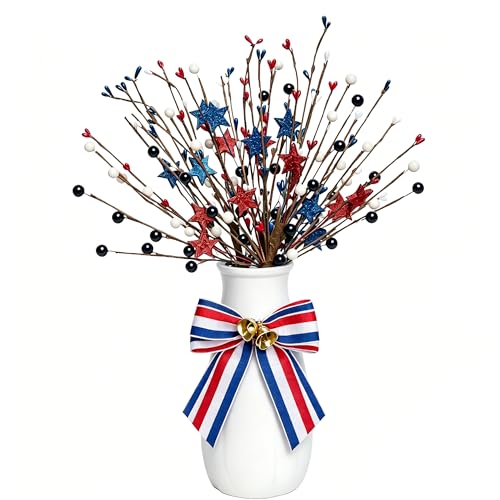 3 Pack Patriotic Artificial Berry Stem Picks: 4th of July Decorations Red White and Blue Stars Flowers Decoration for Independence Day, Home Vase Décor Table Centerpieces - color: Patriotic Decorations Picks