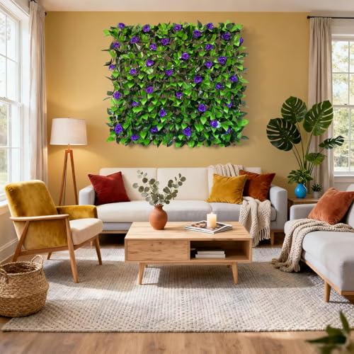 Expandable Fence Privacy Screen for Balcony Patio Outdoor,Decorative Faux Ivy Fencing Panel,Artificial Hedges (Single Sided Leaves)…… - color: PURPLE FLOWER