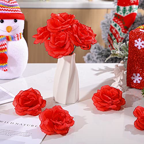 Yunlly 100 Pcs Artificial Flowers Fake Silk Roses Long Stem Rose Bouquet Wedding Party Home Decor for DIY Baby Shower Centerpieces Tables Home Decorations(Red) - color: Red