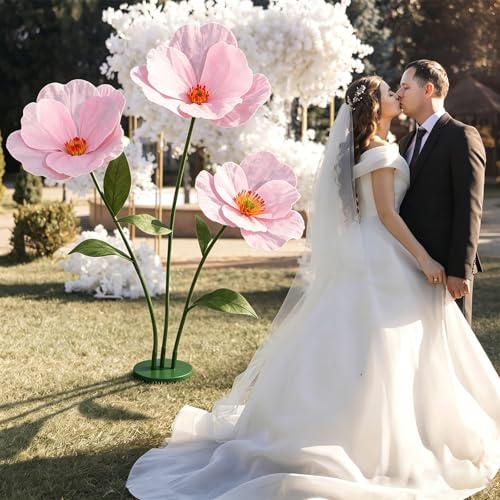 6ft Pink Giant Flowers for Decoration with Stand, Large Artificial Poppy, Big Paper Flower Decor for Garden Wedding Party Photography Props Hotel Office Art Gallery Shop Window Display - color: Pink