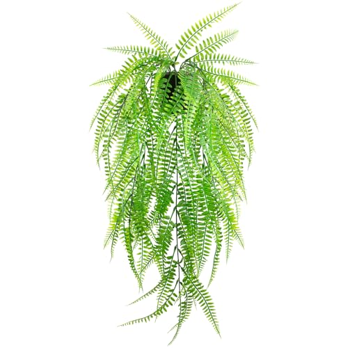Small Artificial Hanging Plant for Shelf Fake Plant Potted Boston Ferns Faux Trailing Leaves Plant for Indoor Outdoor Aesthetic Office Living Room Shelf Decor (Black Pot) - color: Ferns