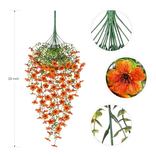 Ammyoo Artificial Hanging Flowers for Outdoors Fake Plants Decoration, 2 Packs Faux Silk Daisy Flower Realistic Outdoor Flowers UV Resistant Porch Patio Window Yard Indoor Spring Decor(Orange) - color: Orange
