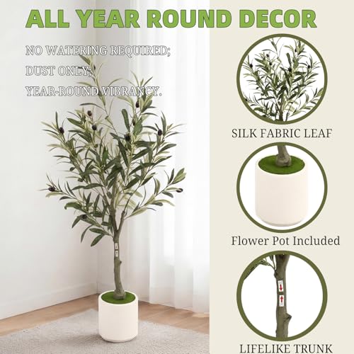3FT Spherical Fake Olive Tree Artificial Indoor,Faux Olive Tree with Pot,Large Olive Branches and Lifelike Fruits,for Home Office House Living Room Decor. - color: 3ft
