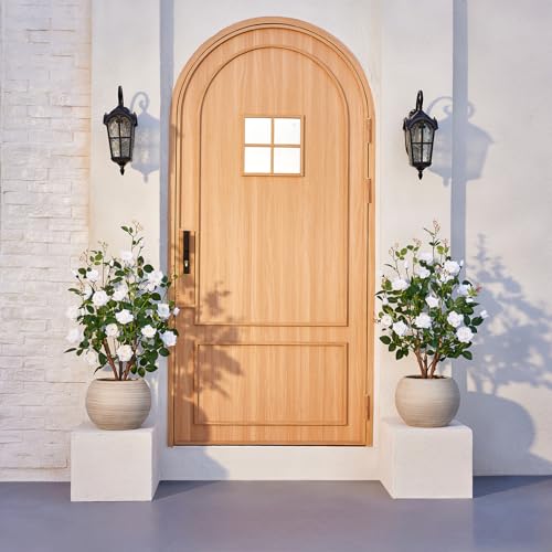 VeriNatural Fake Rose Plants,3Ft(36") White Artificial Roses,UV-Resistant Faux Silk Flowers for Indoor Outdoor,Potted Faux Trees for Home Decor, Courtyard,Patio, Front Porch Topiary Set of 2 - color: White, size: 3ft