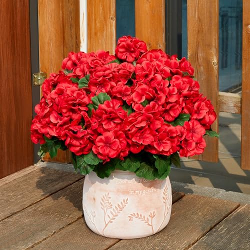 Geranium Artificial Flowers for Outdoors Spring UV Resistant Silk Geranium Red Fake Flower Outdoor Plants for Garden Home Porch Courtyard Window Box Decoration 4 Pcs - color: E - Red