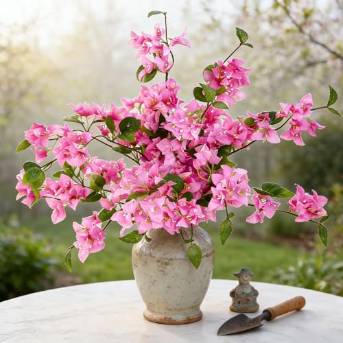 HCTCPALS Artificial Flowers for Outdoors 10 Pcs Bougainvillea Plant Realistic Silk Fake Flowers for UV Resistant Faux Plants Outdoor Indoor Outside Front Porch Hanging Planter Decoration-30” Pink - color: Bougainvillea Pink